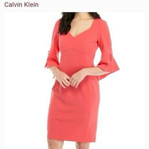 Calvin Klein Women's Vibrant Coral Long Sleeve Dress